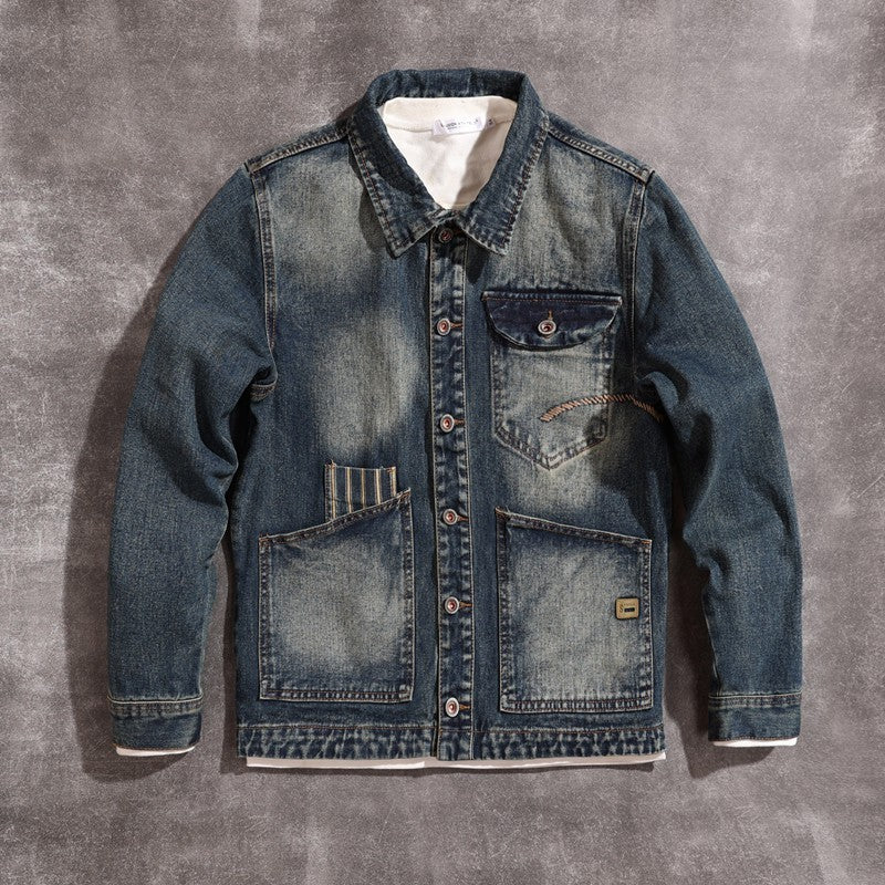 American Retro Embroidered Denim Men's Jacket