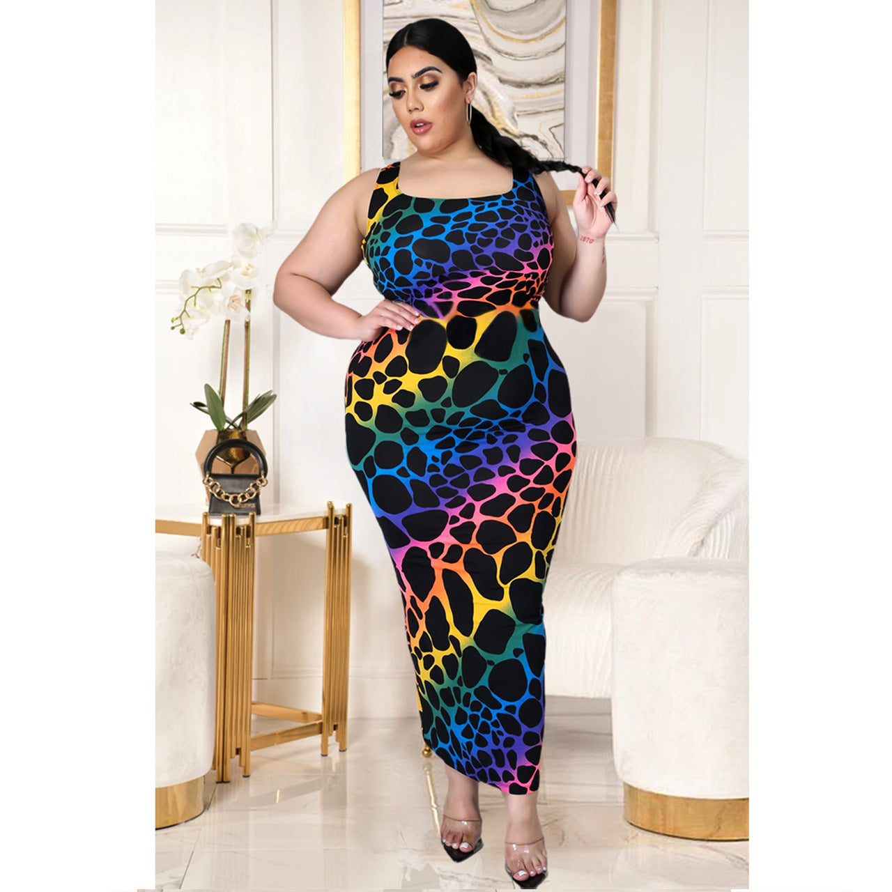 Plus Size Women's Neon Leopard Print Dress