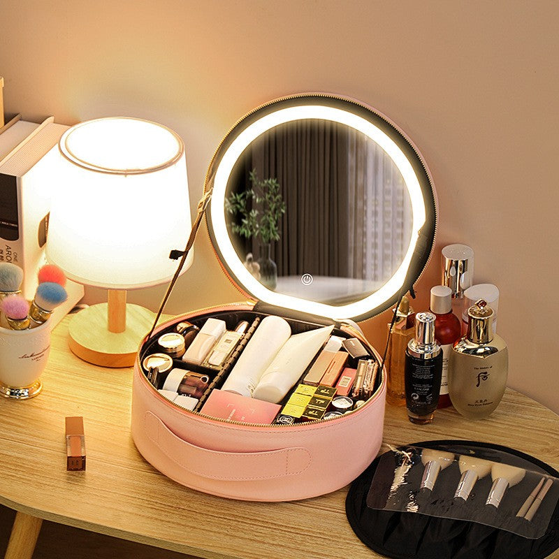 Round Smart LED Makeup Bag With Mirror Lights Cosmetic Case (Multiple Colors)