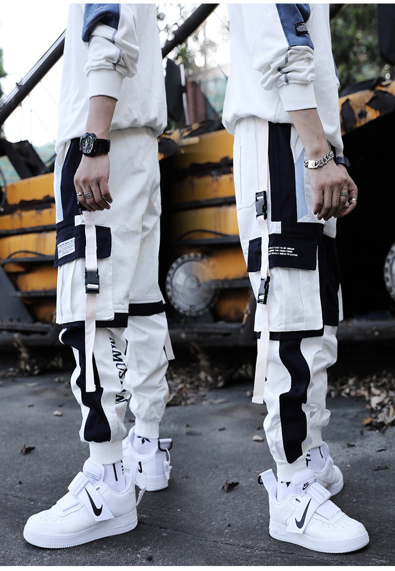 Drawstring Pants Pants Hip Hop Loose Stitching Contrast Color Casual Pants (Multiple Colors)