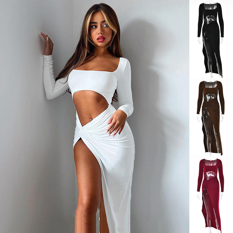 Women's Sexy Long Sleeve Long Skirt Cut Out Goddess Dress (Multiple Colors)