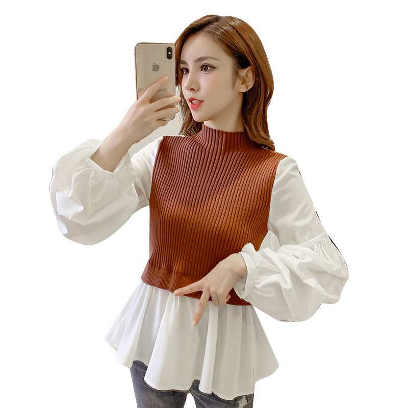 Women's Fake Two Shirts Knit Vest w/White Billowed Sleeve Blouse (Multiple Colors)