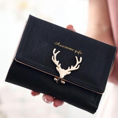 Women's Tri-Fold Wallet with Metal Deer Clasp (Multiple Sizes/Colors)