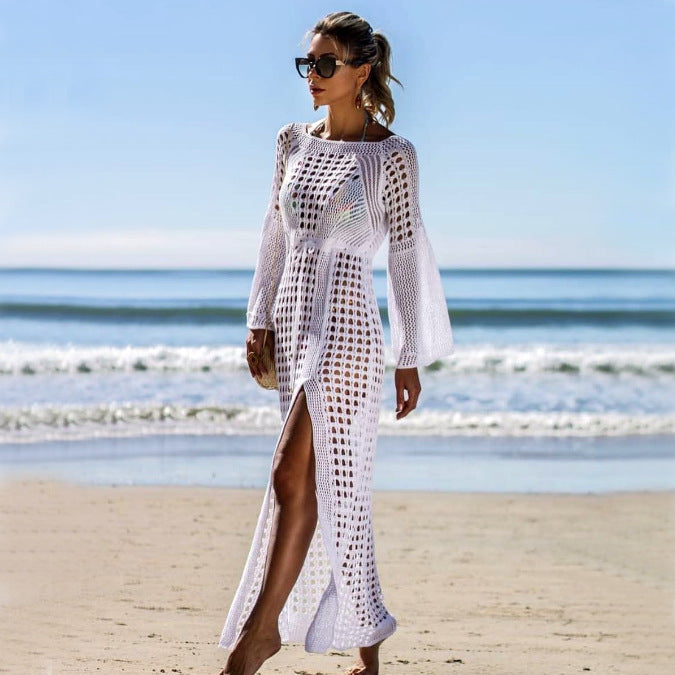 Eyelet Knit Beach Cover-Up Dress (White)