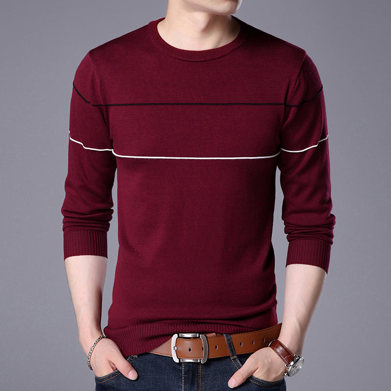 Mens Crewneck Sweater w/Stripe Detail (Multiple Colors)