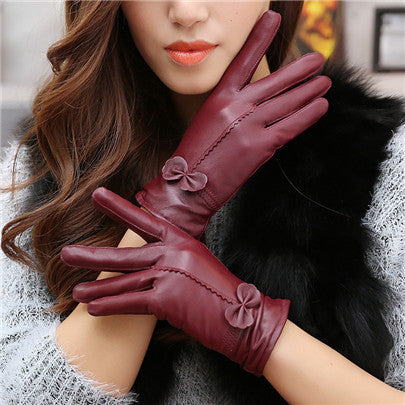 Women's Sheepskin Bow Driving Gloves (Multiple Colors)