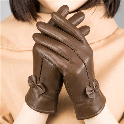 Women's Sheepskin Bow Driving Gloves (Multiple Colors)