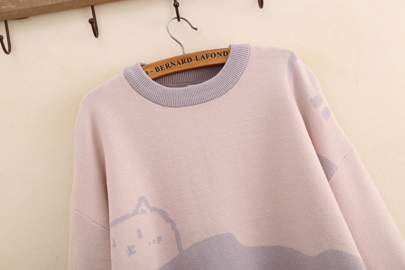 Pastel Graphic Two-Toned Kitty Sweatshirt (Multiple Colors)