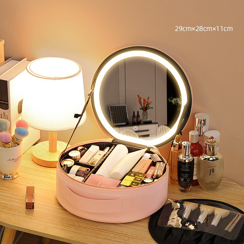 Round Smart LED Makeup Bag With Mirror Lights Cosmetic Case (Multiple Colors)