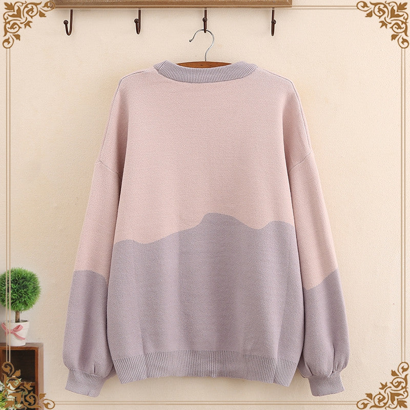 Pastel Graphic Two-Toned Kitty Sweatshirt (Multiple Colors)