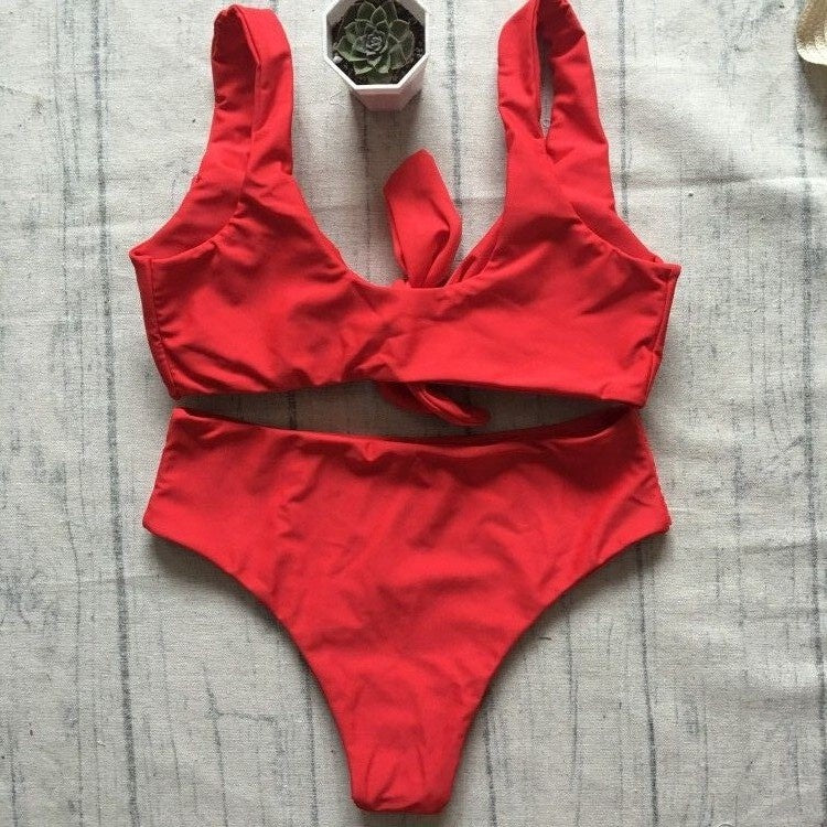 Tie Front High Waisted Bikini (Multiple Colors)