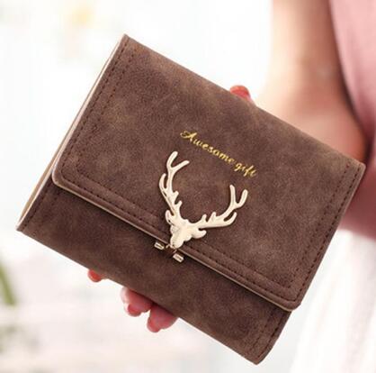 Women's Tri-Fold Wallet with Metal Deer Clasp (Multiple Sizes/Colors)