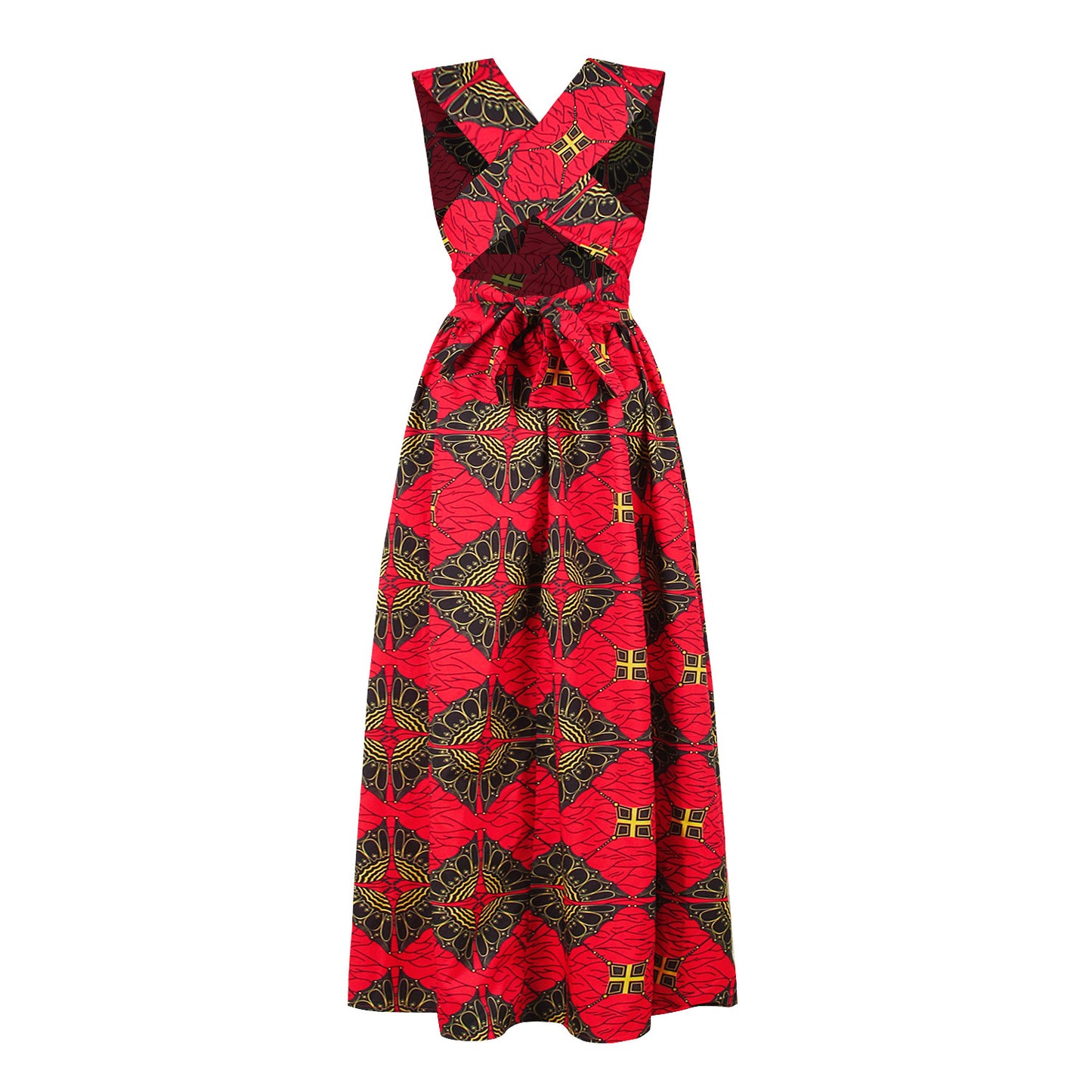 Patchwork Ethnic Print Maxi Dress Sleeveless w/Cross Open Back (Multiple Colors/Patterns)