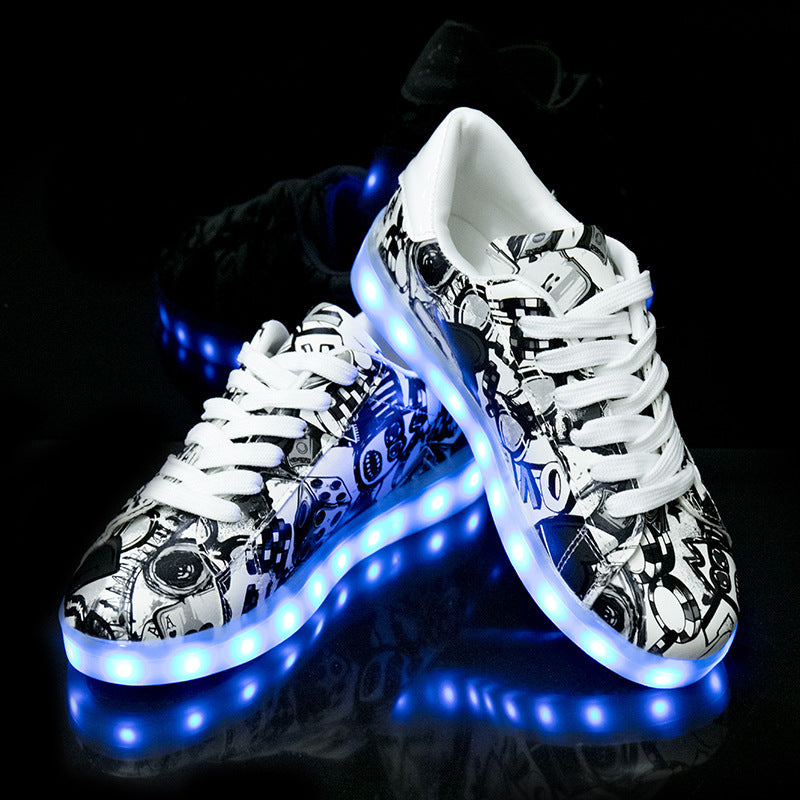 Vegan Leather Men's & Women's Fluorescent Light Up Graffiti Sneakers (Euro Sizing)