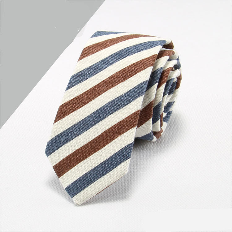 Striped Cotton And Linen Men's Formal Business Tie (Multiple Colors)