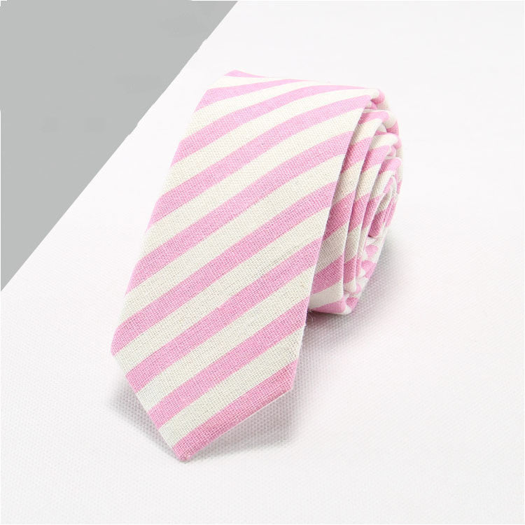 Striped Cotton And Linen Men's Formal Business Tie (Multiple Colors)