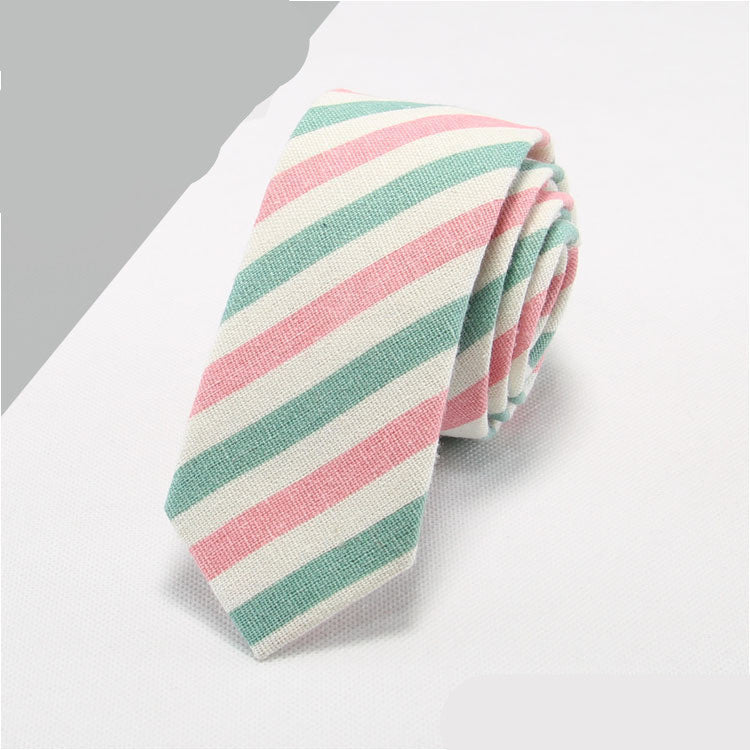 Striped Cotton And Linen Men's Formal Business Tie (Multiple Colors)