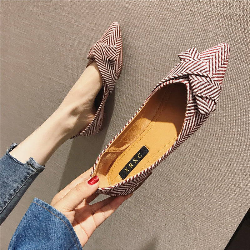 Cotton Stripe Twist Pointed Toe Flat Women's Shoes (Multiple Colors)