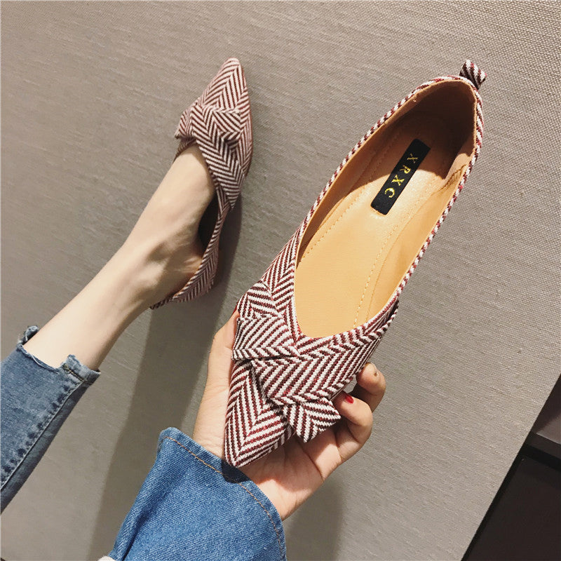 Cotton Stripe Twist Pointed Toe Flat Women's Shoes (Multiple Colors)