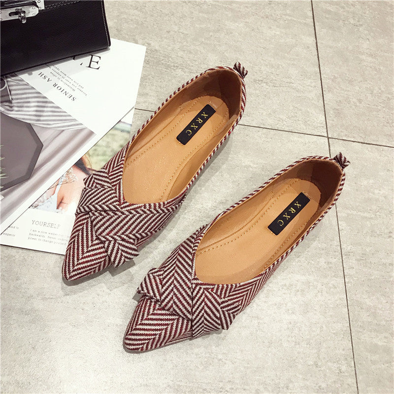 Cotton Stripe Twist Pointed Toe Flat Women's Shoes (Multiple Colors)