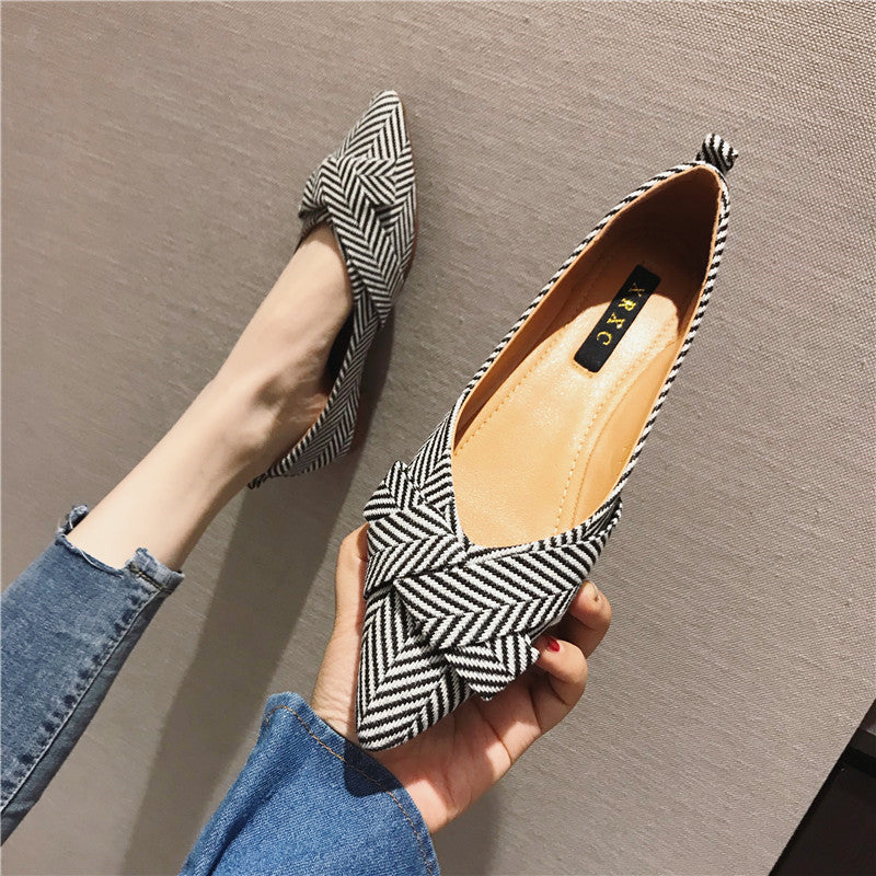 Cotton Stripe Twist Pointed Toe Flat Women's Shoes (Multiple Colors)