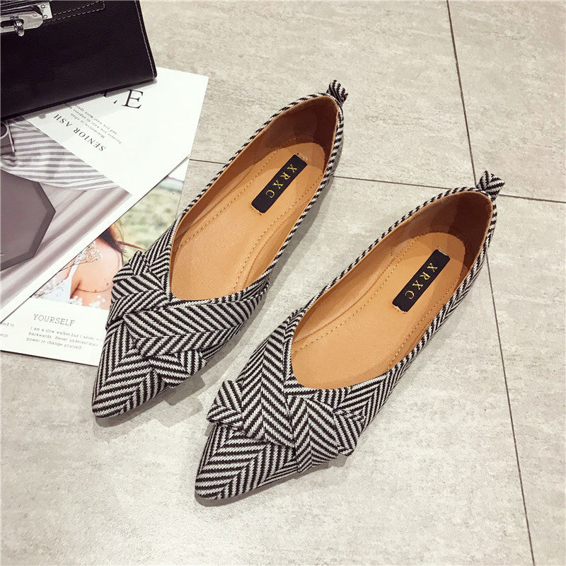 Cotton Stripe Twist Pointed Toe Flat Women's Shoes (Multiple Colors)