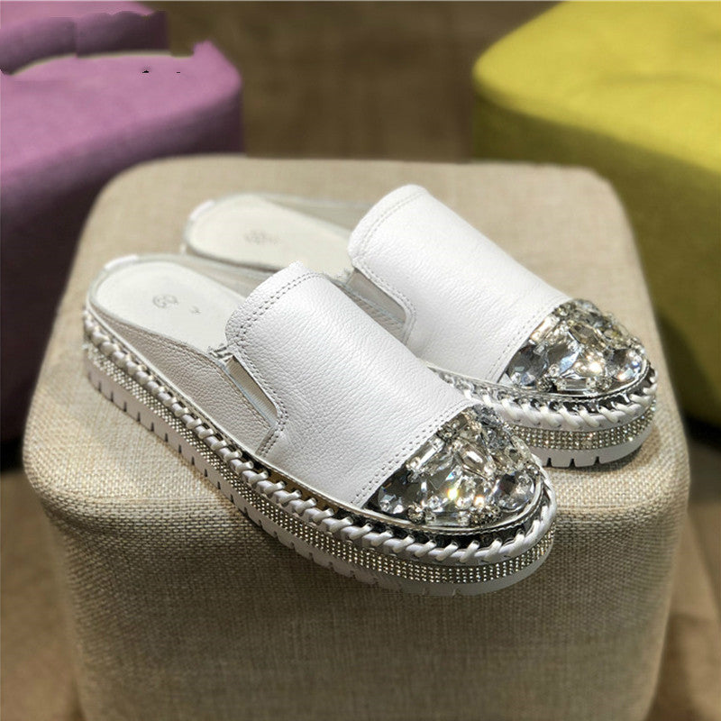 Rhinestone Toe w/Wrap Around Detail Silver Slide In Shoes (Multiple Colors)