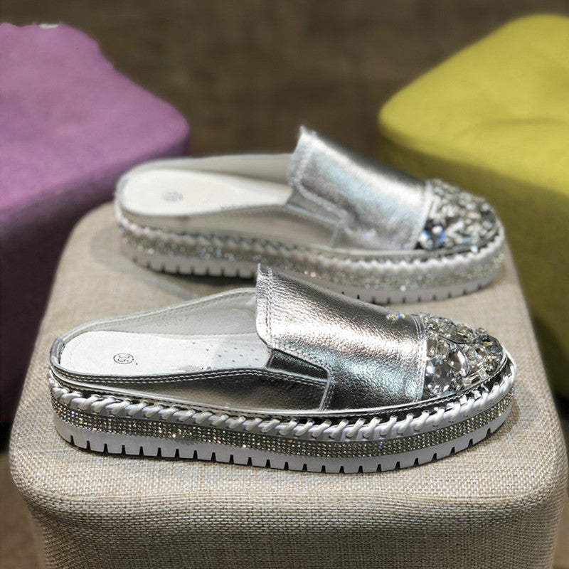 Rhinestone Toe w/Wrap Around Detail Silver Slide In Shoes (Multiple Colors)