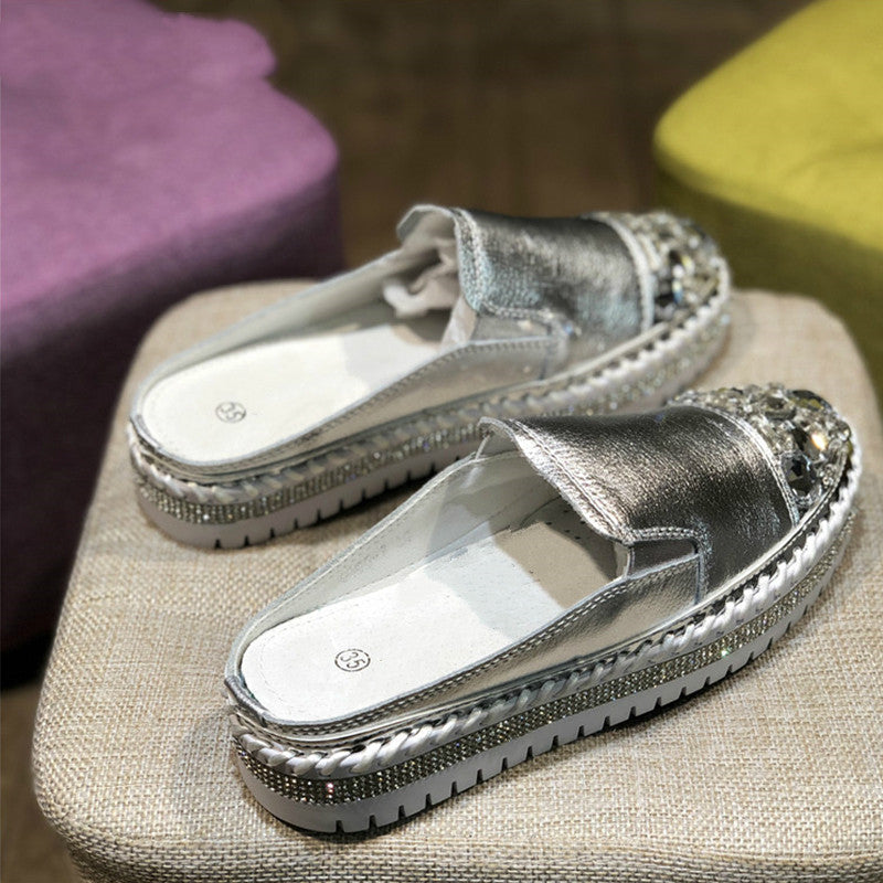 Rhinestone Toe w/Wrap Around Detail Silver Slide In Shoes (Multiple Colors)