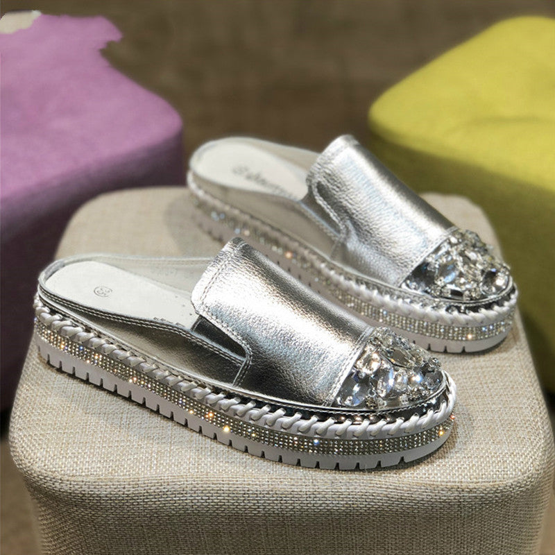 Rhinestone Toe w/Wrap Around Detail Silver Slide In Shoes (Multiple Colors)