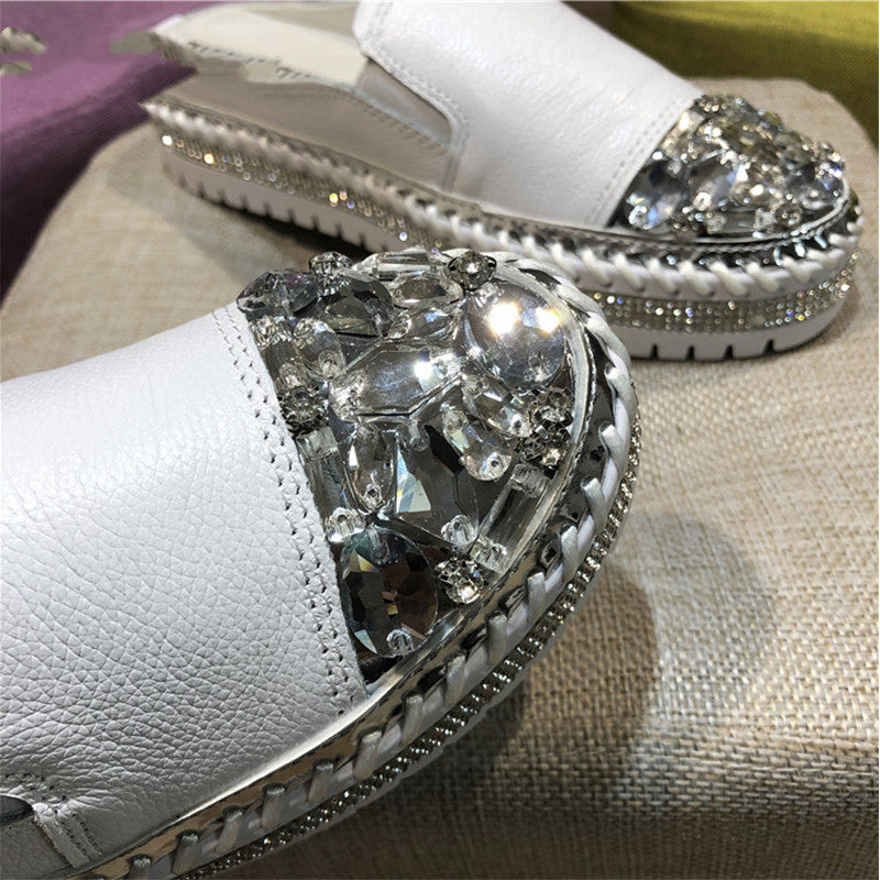 Rhinestone Toe w/Wrap Around Detail Silver Slide In Shoes (Multiple Colors)