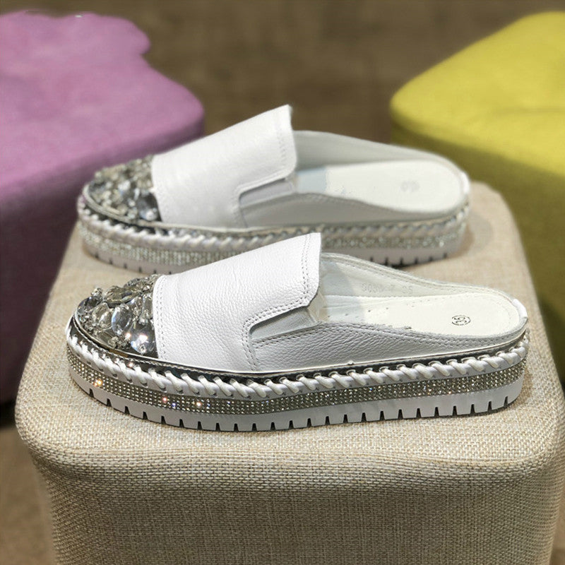 Rhinestone Toe w/Wrap Around Detail Silver Slide In Shoes (Multiple Colors)