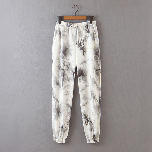 Womens Tie-Dye Printed Jogging Trousers With Tie At Waist