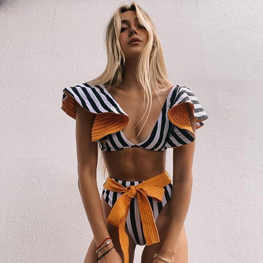 Big Ruffled Strappy High Waist Bikini (Multiple Styles/Patterns)