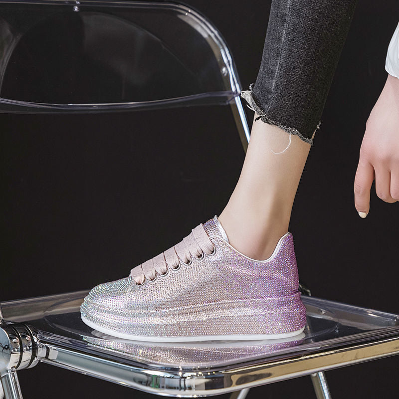 Rhinestone Sparkle Platform Lace-Up Sneakers (Multiple Colors)