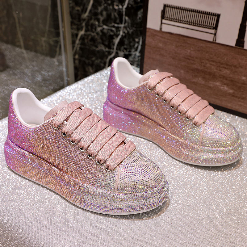 Rhinestone Sparkle Platform Lace-Up Sneakers (Multiple Colors)