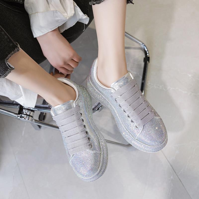 Rhinestone Sparkle Platform Lace-Up Sneakers (Multiple Colors)