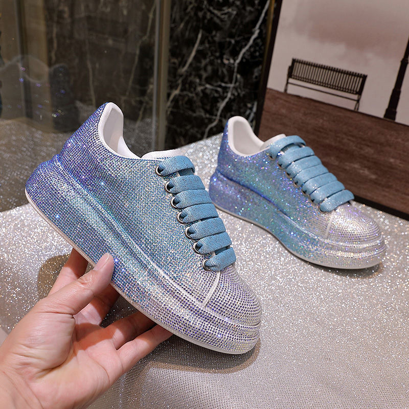 Rhinestone Sparkle Platform Lace-Up Sneakers (Multiple Colors)