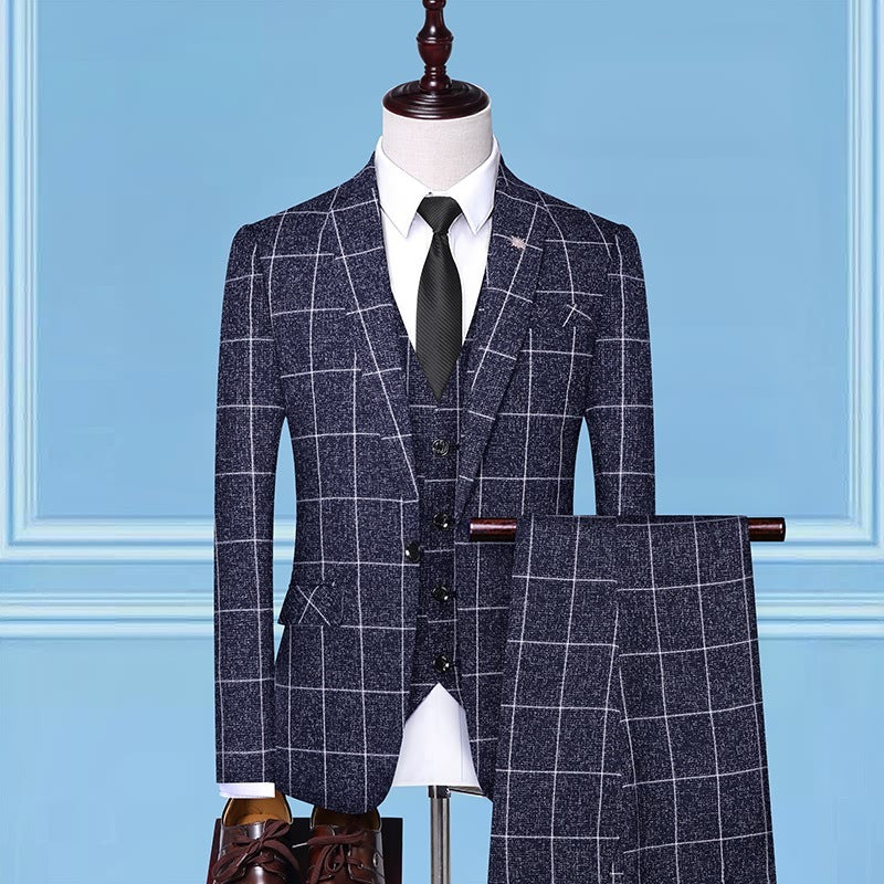 Mens 3-Piece Checkered Tailored Suit (Multiple Colors)