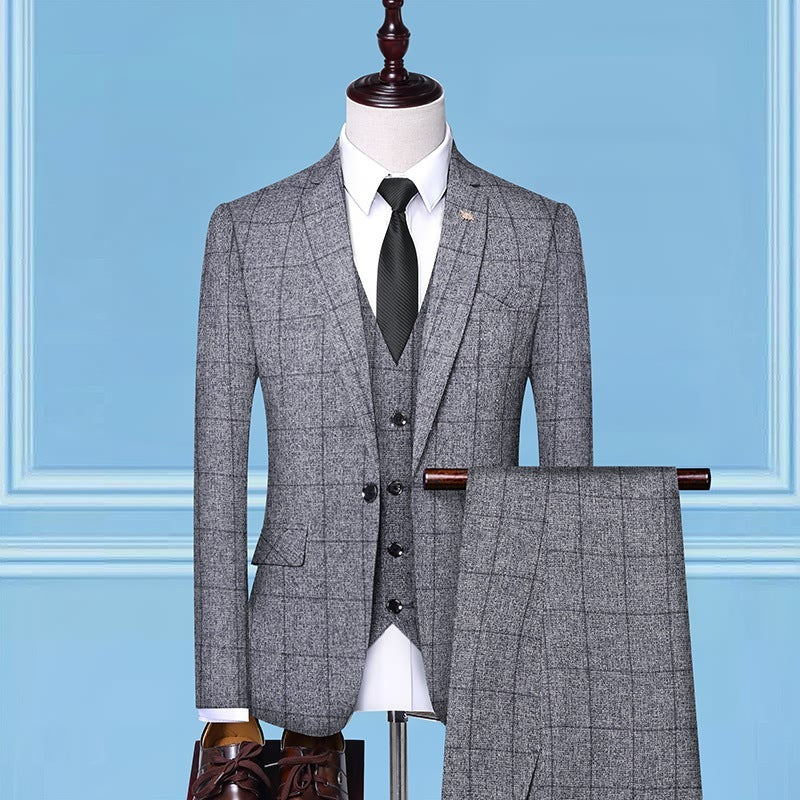 Mens 3-Piece Checkered Tailored Suit (Multiple Colors)