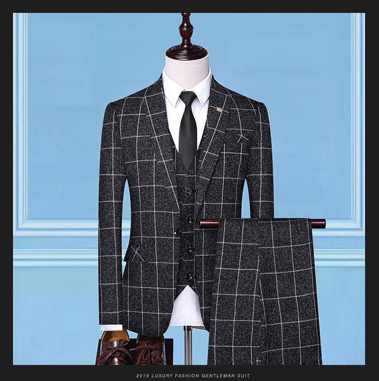 Mens 3-Piece Checkered Tailored Suit (Multiple Colors)