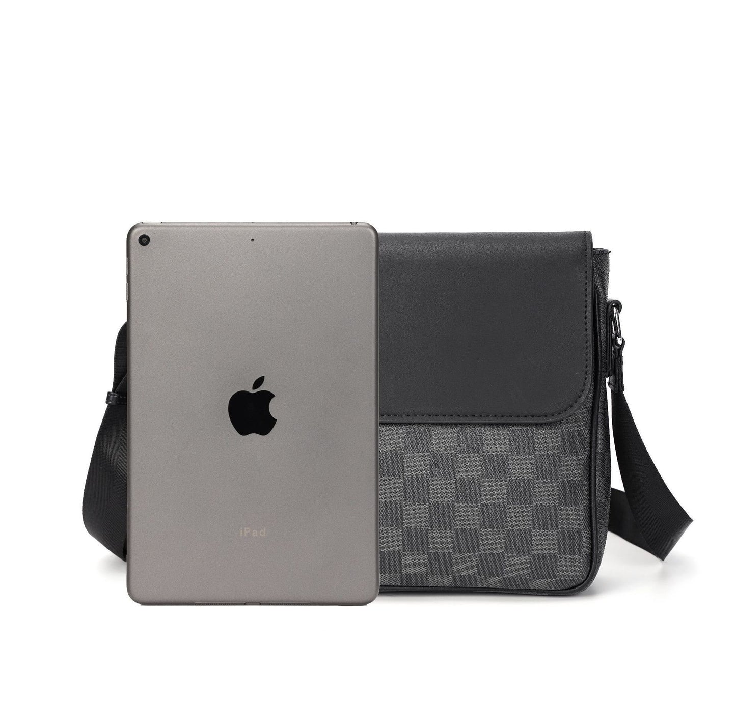 Mens Designer Inspired Messenger Bag (Black/Gray)