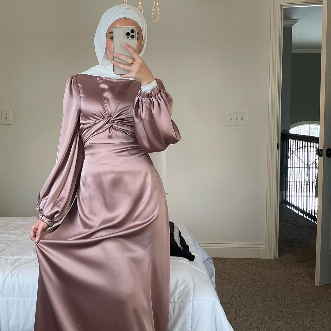 Muslim Women Hijab Satin Dress (Multiple Colors)