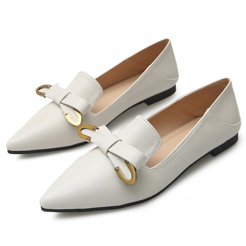 Vegan Leather Pointed Toe Retro Bow Flat Shoes (Multiple Colors)