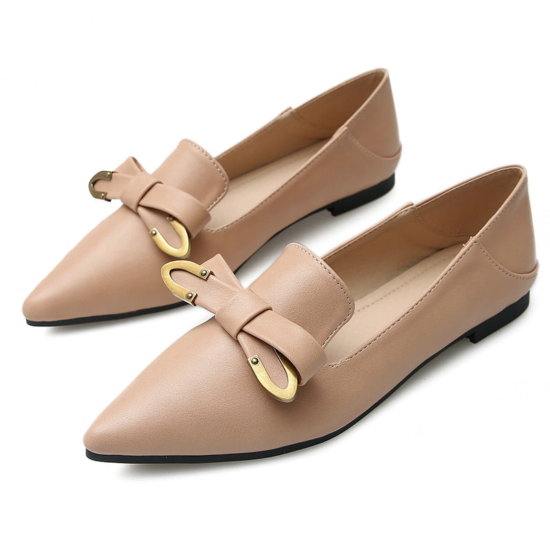 Vegan Leather Pointed Toe Retro Bow Flat Shoes (Multiple Colors)