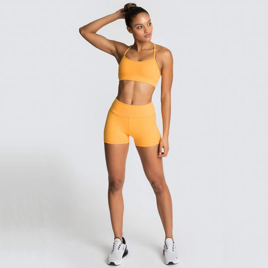 Shorts and Spaghetti Strap Crop Top Fitness Sports Short Set (Multiple Colors)