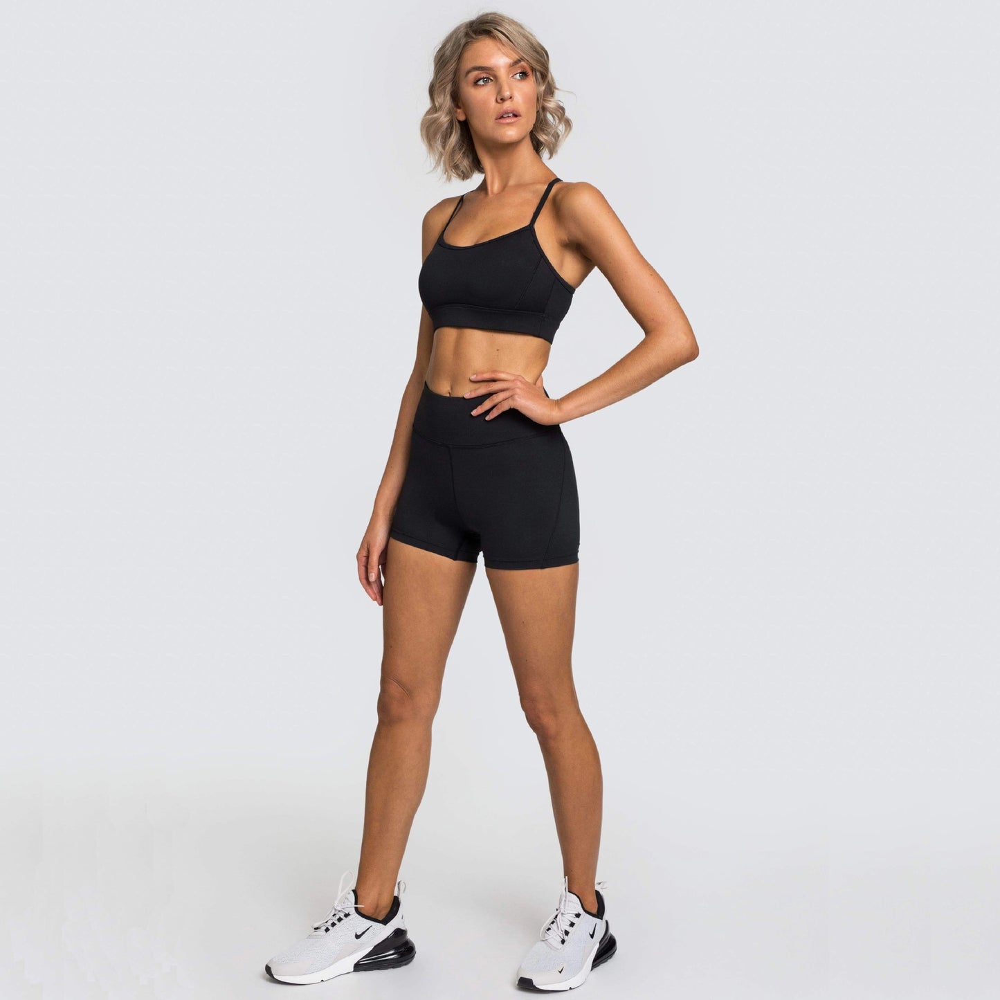 Shorts and Spaghetti Strap Crop Top Fitness Sports Short Set (Multiple Colors)