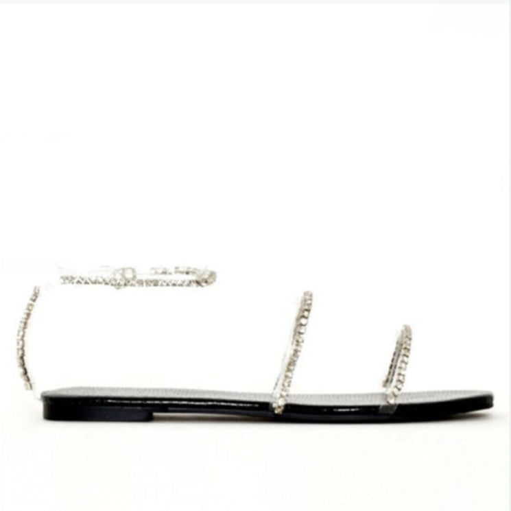 Rhinestone Strap Flat Sandals (Multiple Colors)