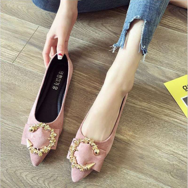 Pointed Elaborate Gold Buckle Flat Shoes (Multiple Colors)