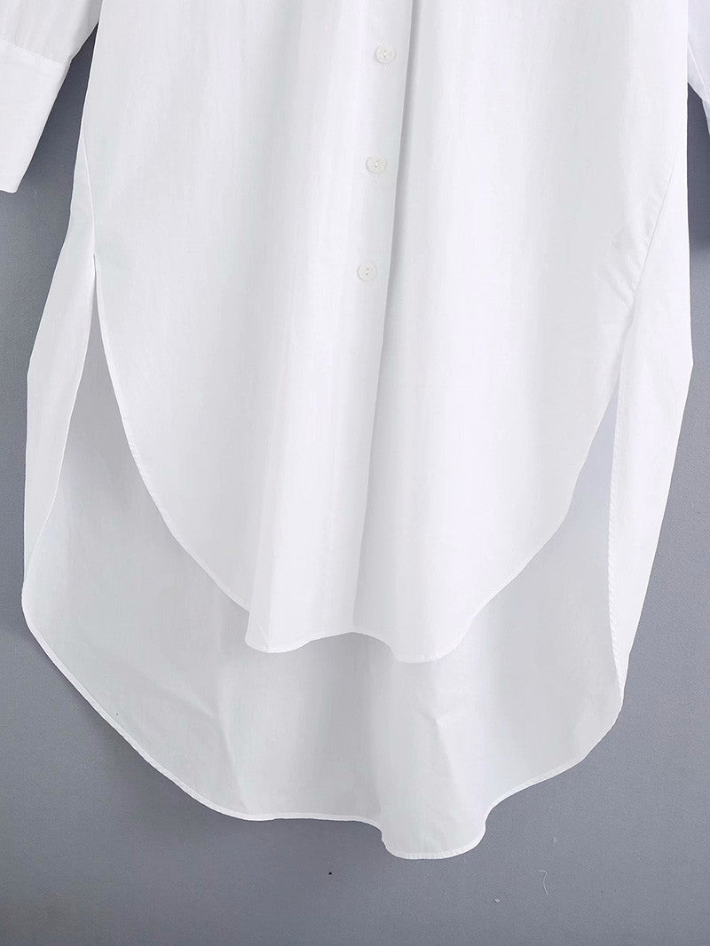 Classic Collared Loose Fit Shirt Dress (White)